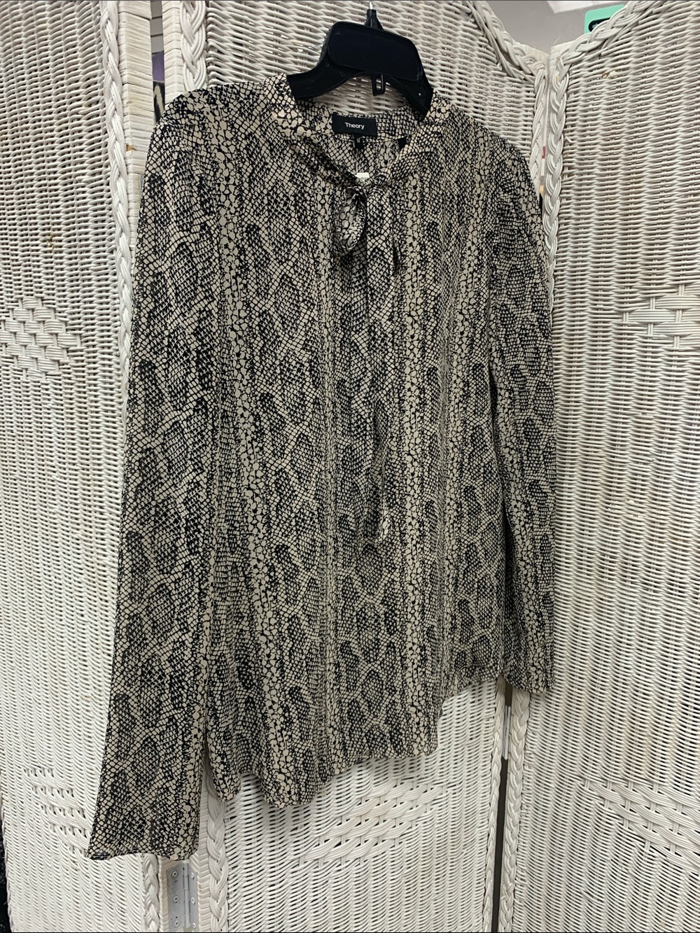Theory Beige and Black Snake-Print Skirt